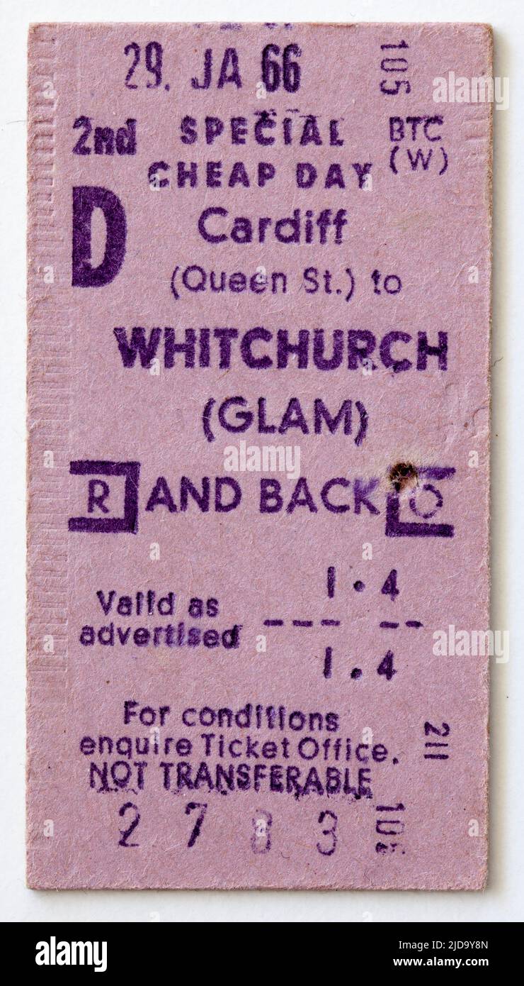 1960s British Rail Train Ticket Cardiff to Whitchurch Stock Photo