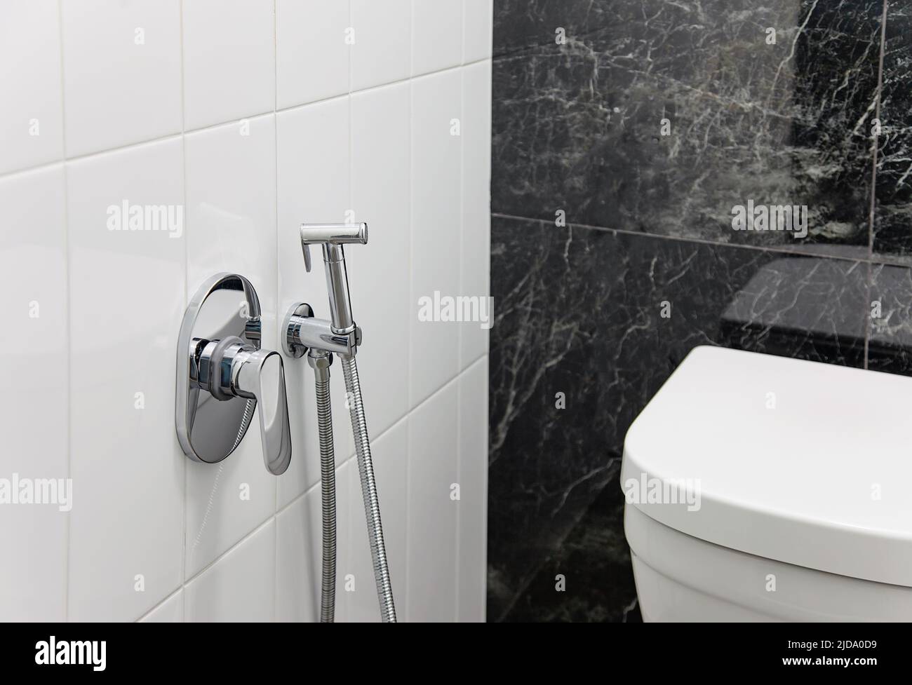 Contemporary lavatory pan and hygienic shower Stock Photo Alamy