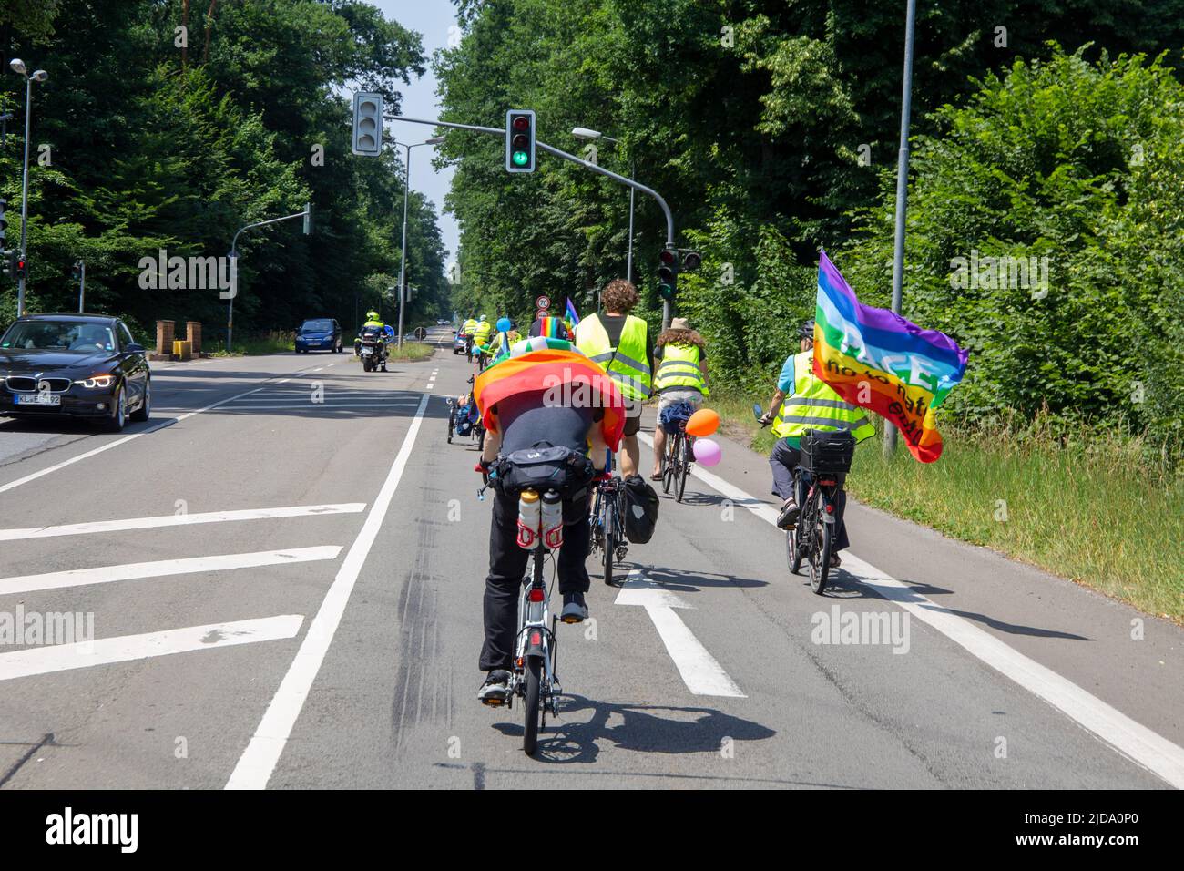 Germany: Bicycle demonstration Peace Camp Ramstein 2022: Under the motto Stop Ramstein Air Base, a bicycle demonstration took place on Sunday Stock Photo
