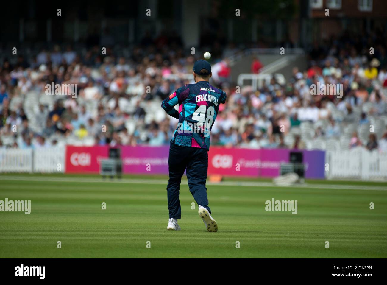 Joe Cracknell fields at lords in the Vitality T20 Blast on the 19th of June 2022 Stock Photo