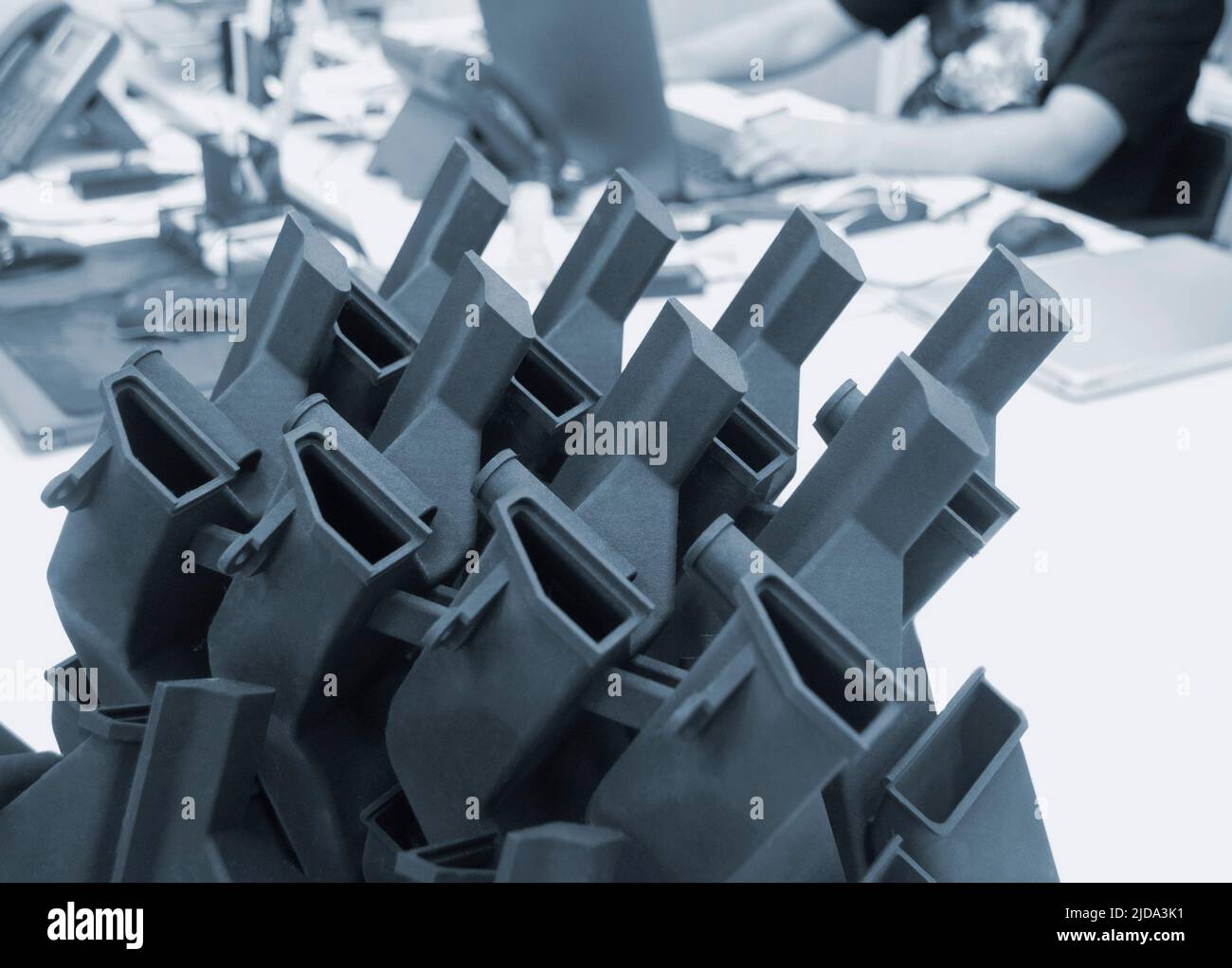 Black model printed on 3D printer in laboratory office. Object printed ...