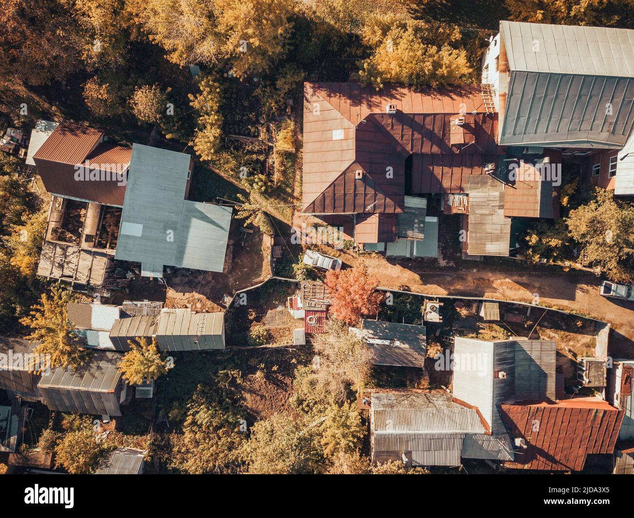 Slums and shacks in the city suburbs. Aerial rooftop view Stock Photo ...