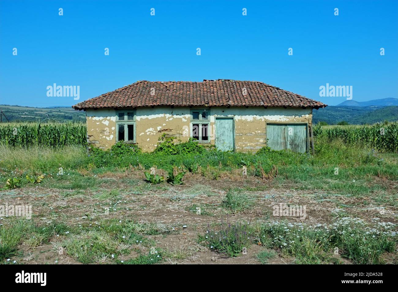 abandoned farmhouse, architecture of traditional rural house in Serbia Stock Photo