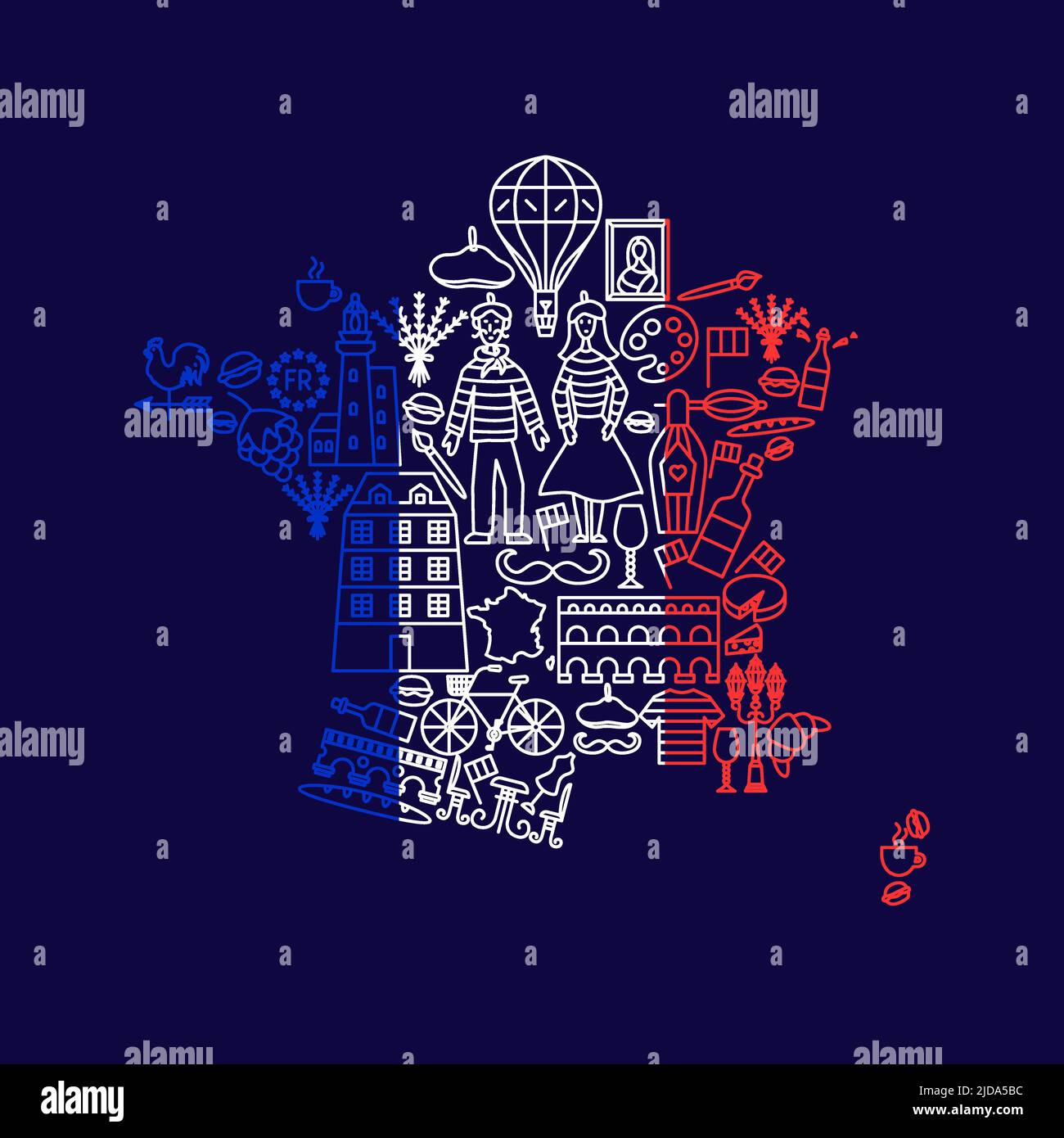 France Country Line Icons Stock Vector