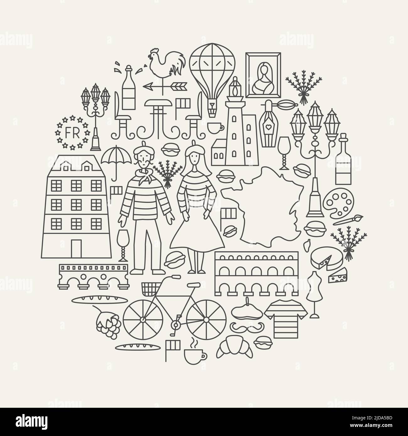 France Line Icons Circle Stock Vector Image & Art - Alamy