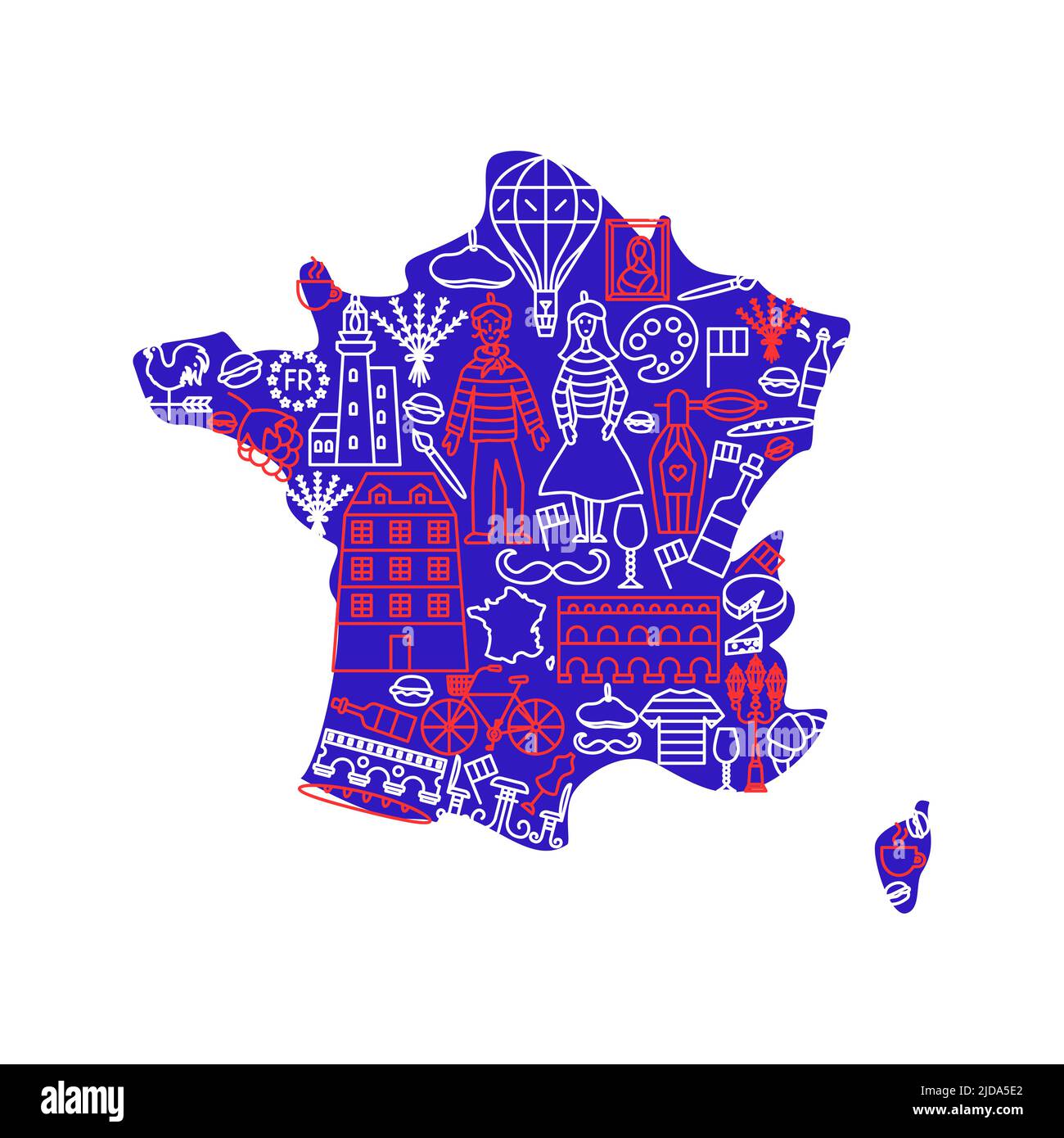 France Country Line Borders Stock Vector