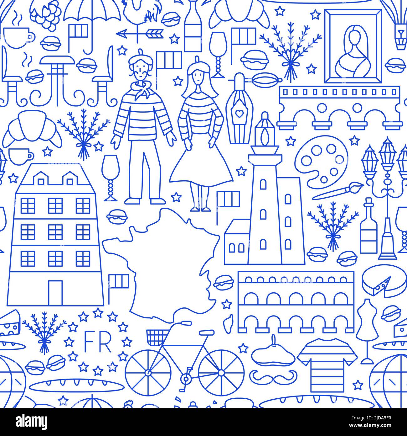 France Line Seamless Pattern Stock Vector