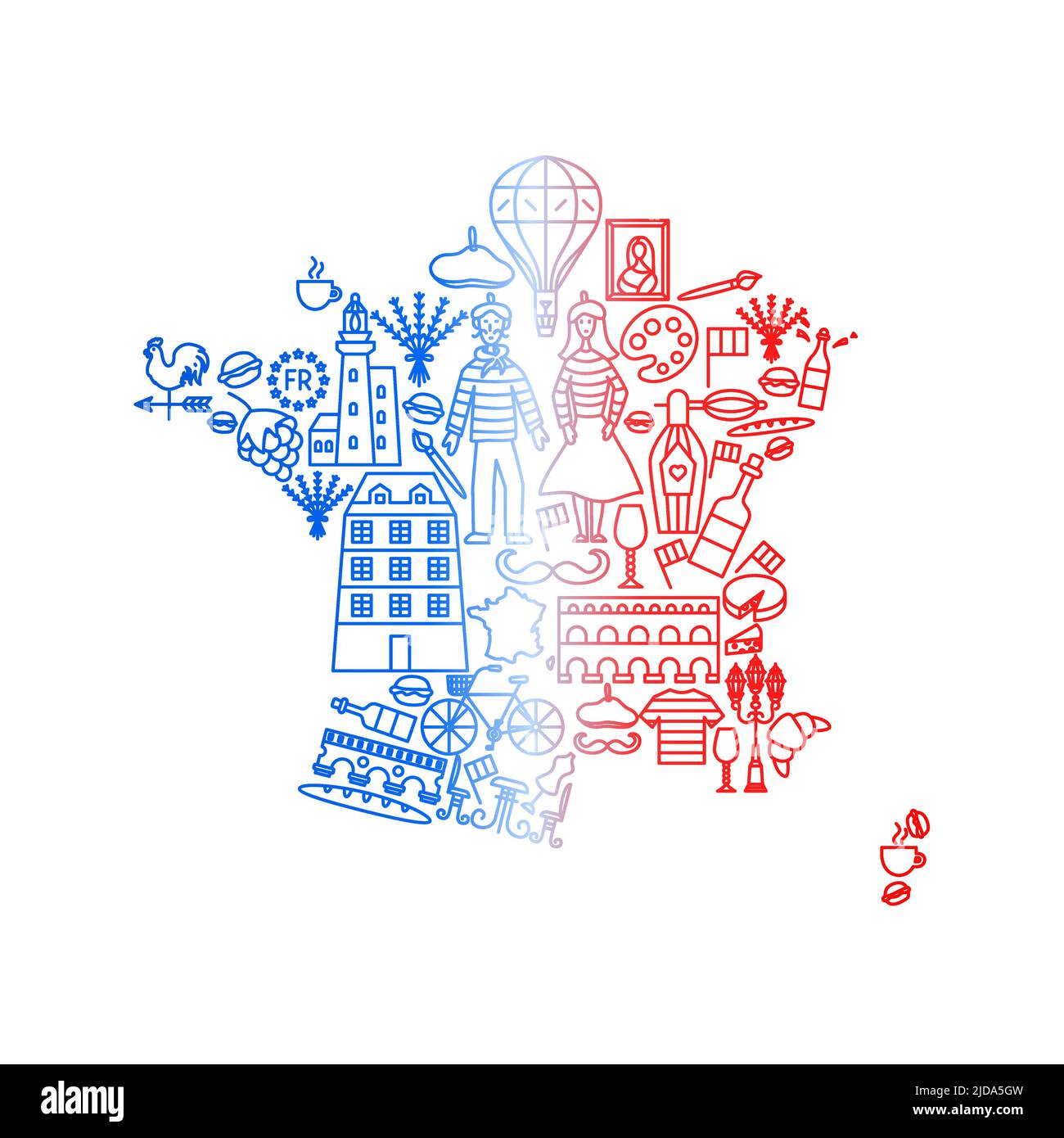 France Line Icons Country Stock Vector