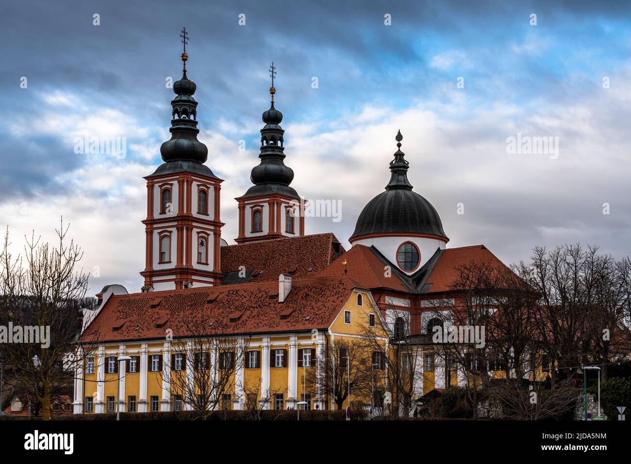 Beautiful view of Mariatrost Basilica on top of Purberg hill on a winter day, pilgrimage church with Baroque style,  in Graz, Styria, Austria Stock Photo