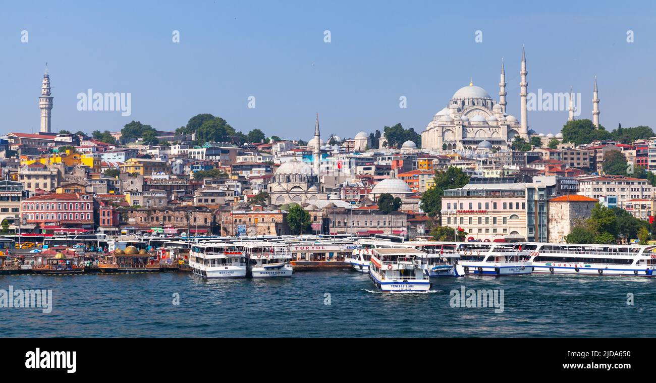 Istanbul, Turkey - July 1, 2016: Istanbul cityscape, Suleymaniye Mosque is on a background Stock Photo