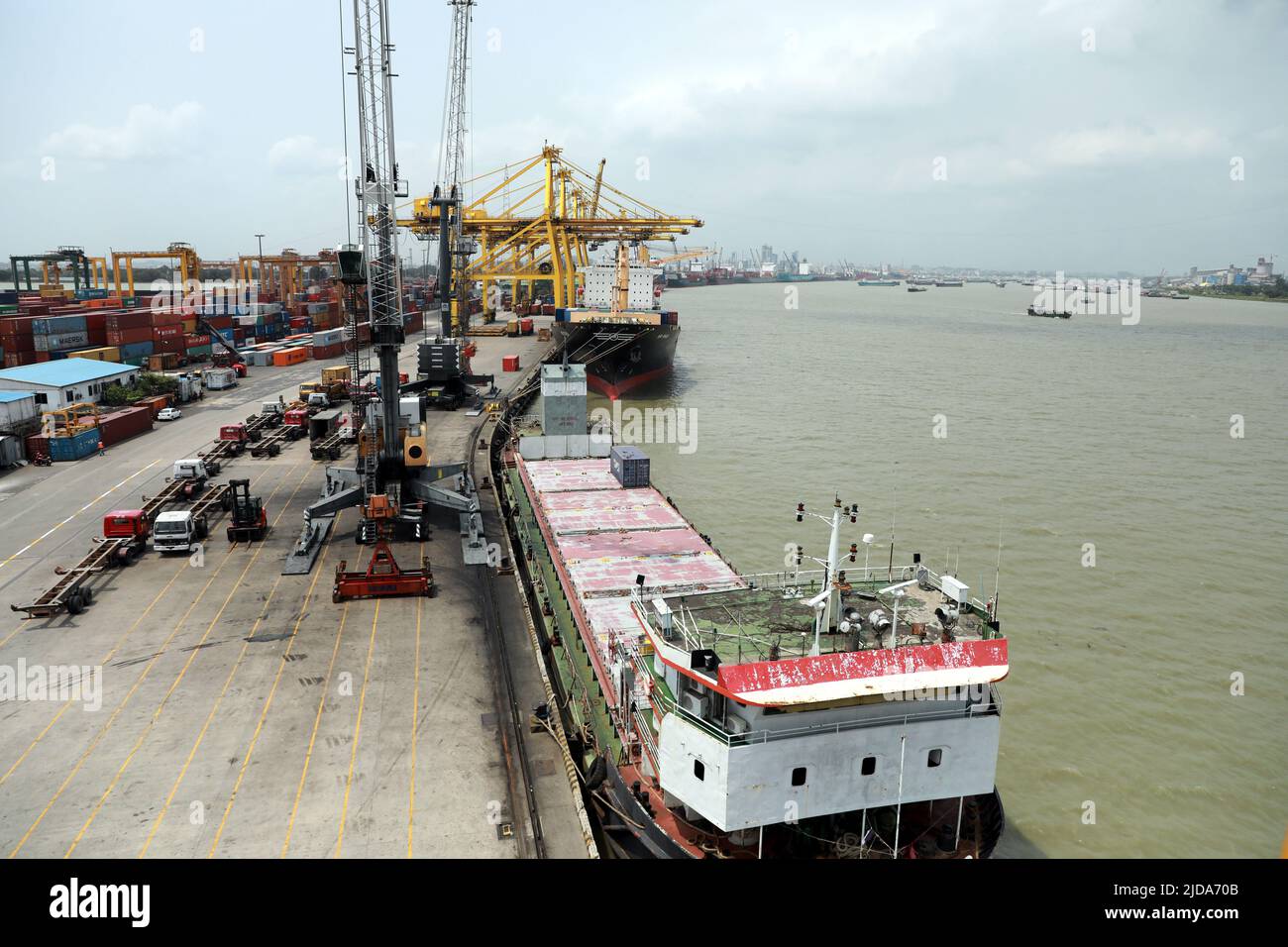 CHITTAGONG, BANGLADESH Aerial view of containers and shipyard cranes