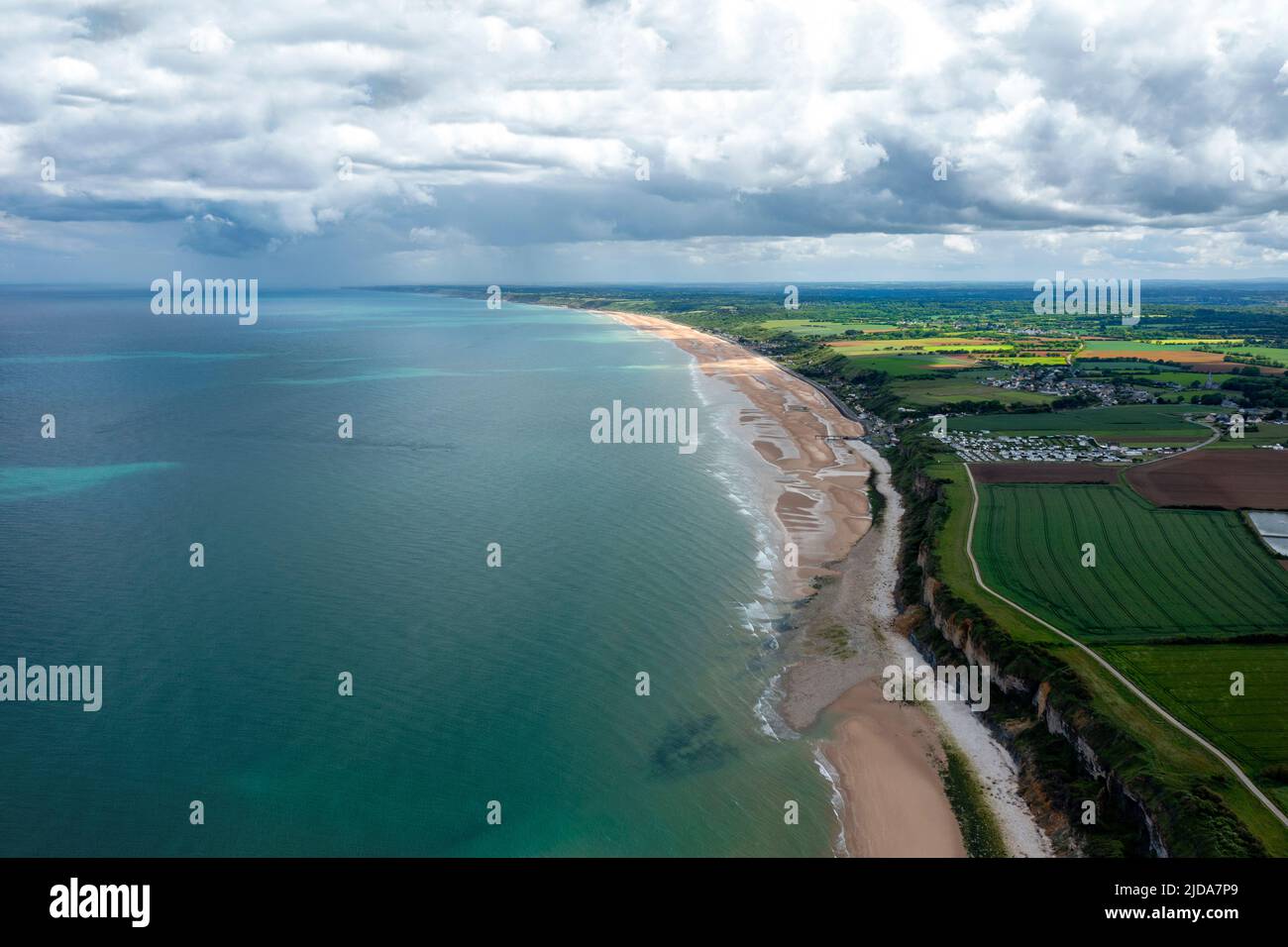 Aerial view of the Normandy American Cemetery and Omaha Beach, Colleville-sur-Mer, Calvados, Normandy, France. Stock Photo