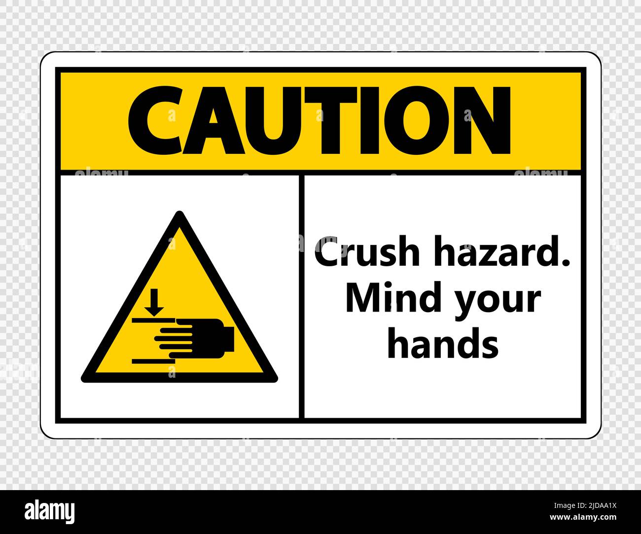 Caution crush hazard.Mind your hands Sign on transparent background,Vector illustration Stock