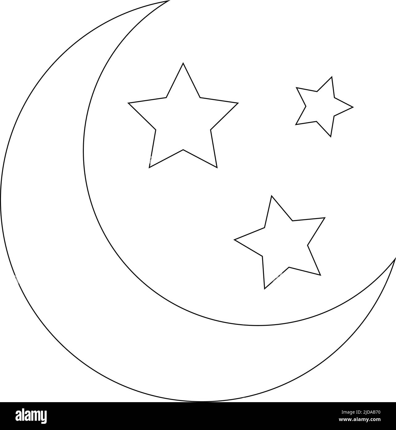 Flat moon icon with three outline stars  Stock Vector