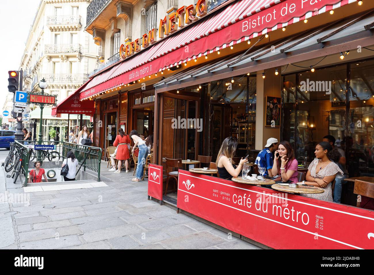 View of typical Parisian cafe du Metro . It is located near famous