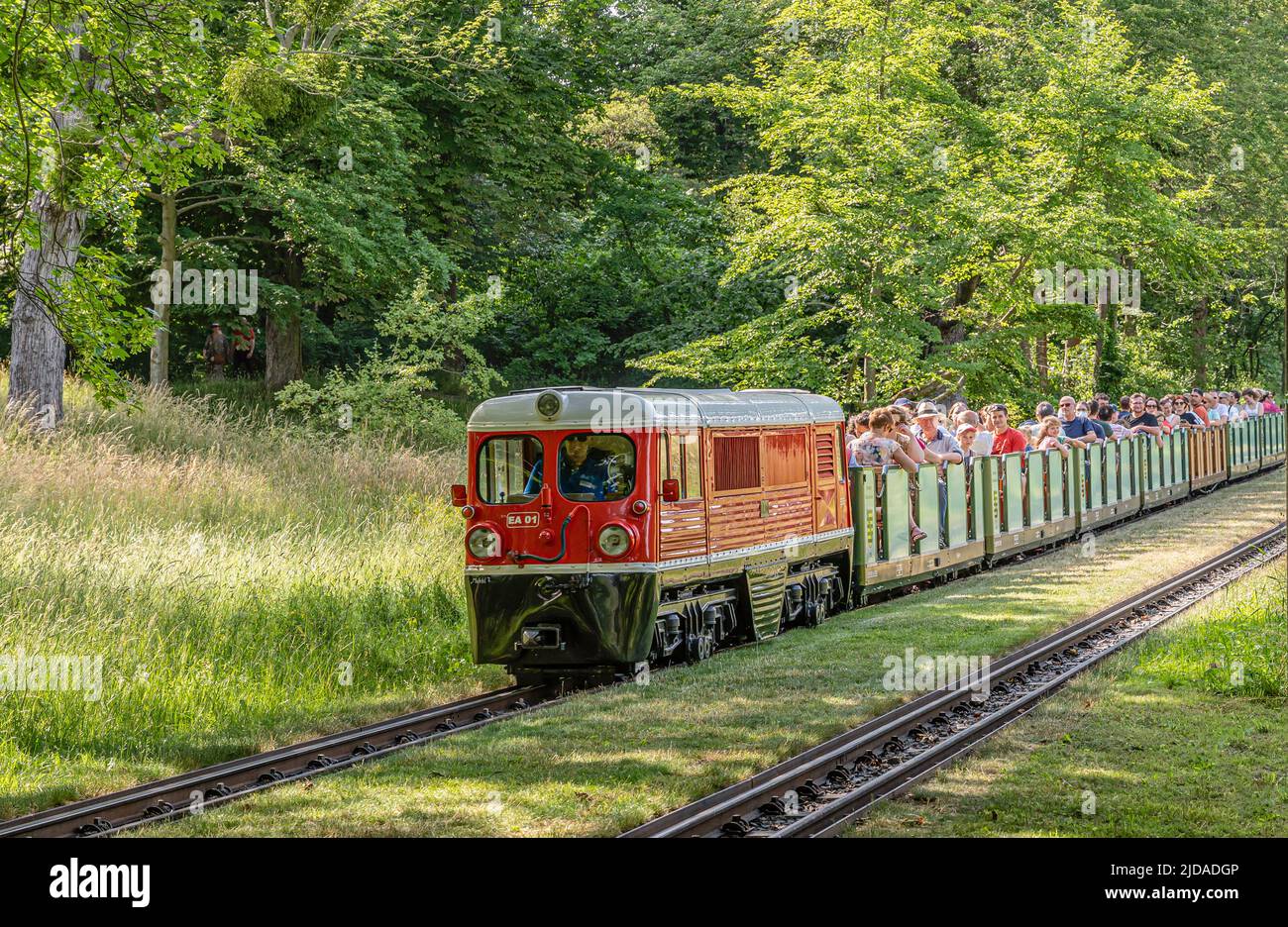 Miniature railway at the Grossen Garten, known as the Parkeisenbahn Dresden, Saxony, Germany Stock Photo