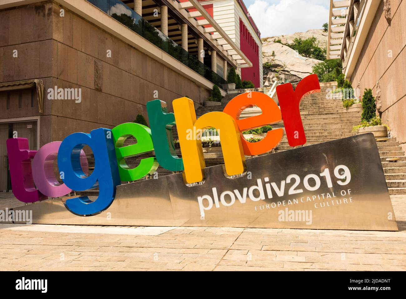 European Capital of Culture 2019 sign in Plovdiv, Bulgaria, Eastern Europe, Balkans, EU Stock Photo