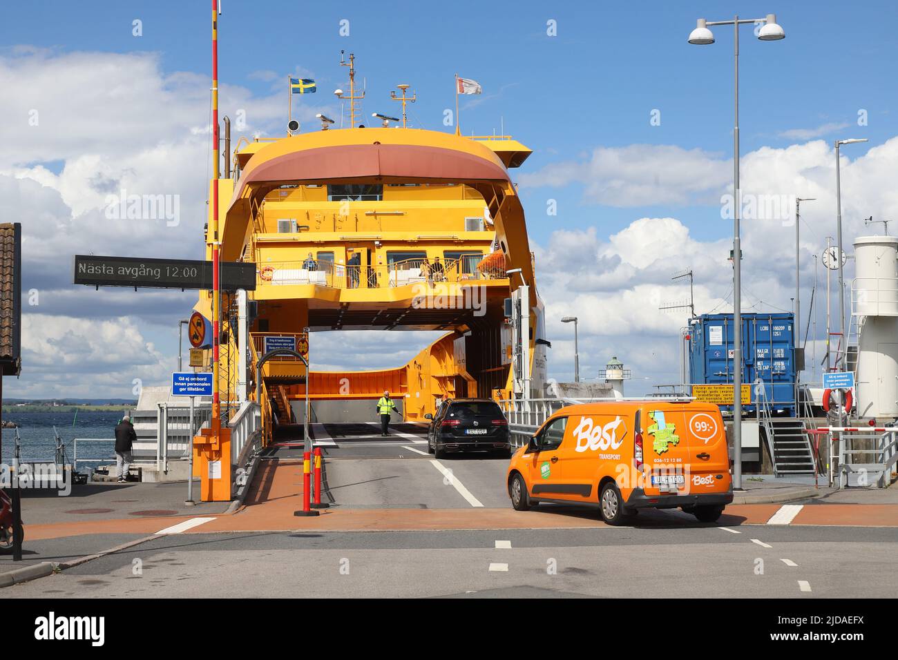 Granna, Sweden - June 13, 2022: The car and passenger ferry Braheborg operated by Trafikverket in service for the Visingso route loating cars at the b Stock Photo