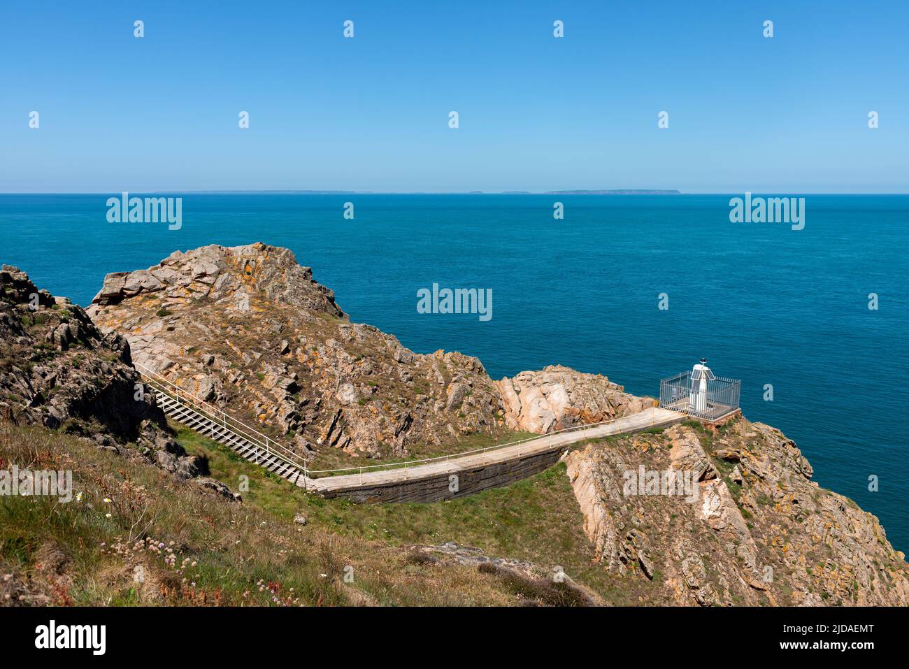 Navigation light at Grosnez Point in Jersey, Channel Islands Stock Photo