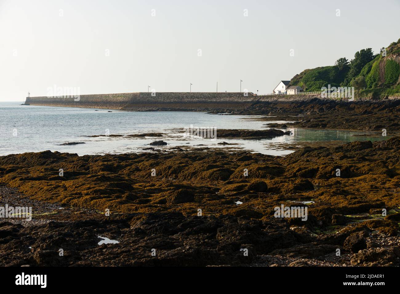 St Catherines breakwater viewed from Fliquet Bay Stock Photo