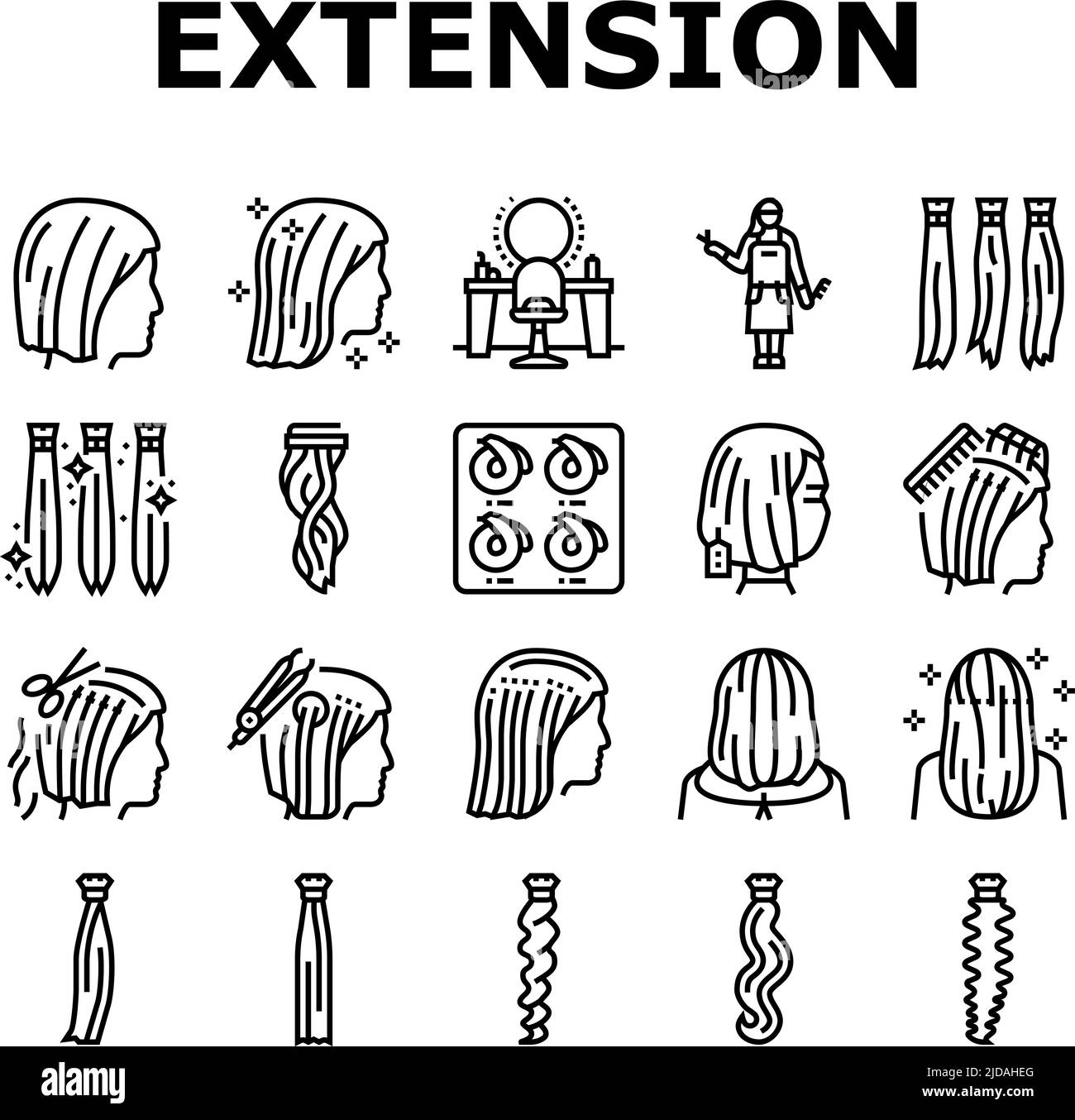 Hair Extension Salon Procedure Icons Set Vector Stock Vector