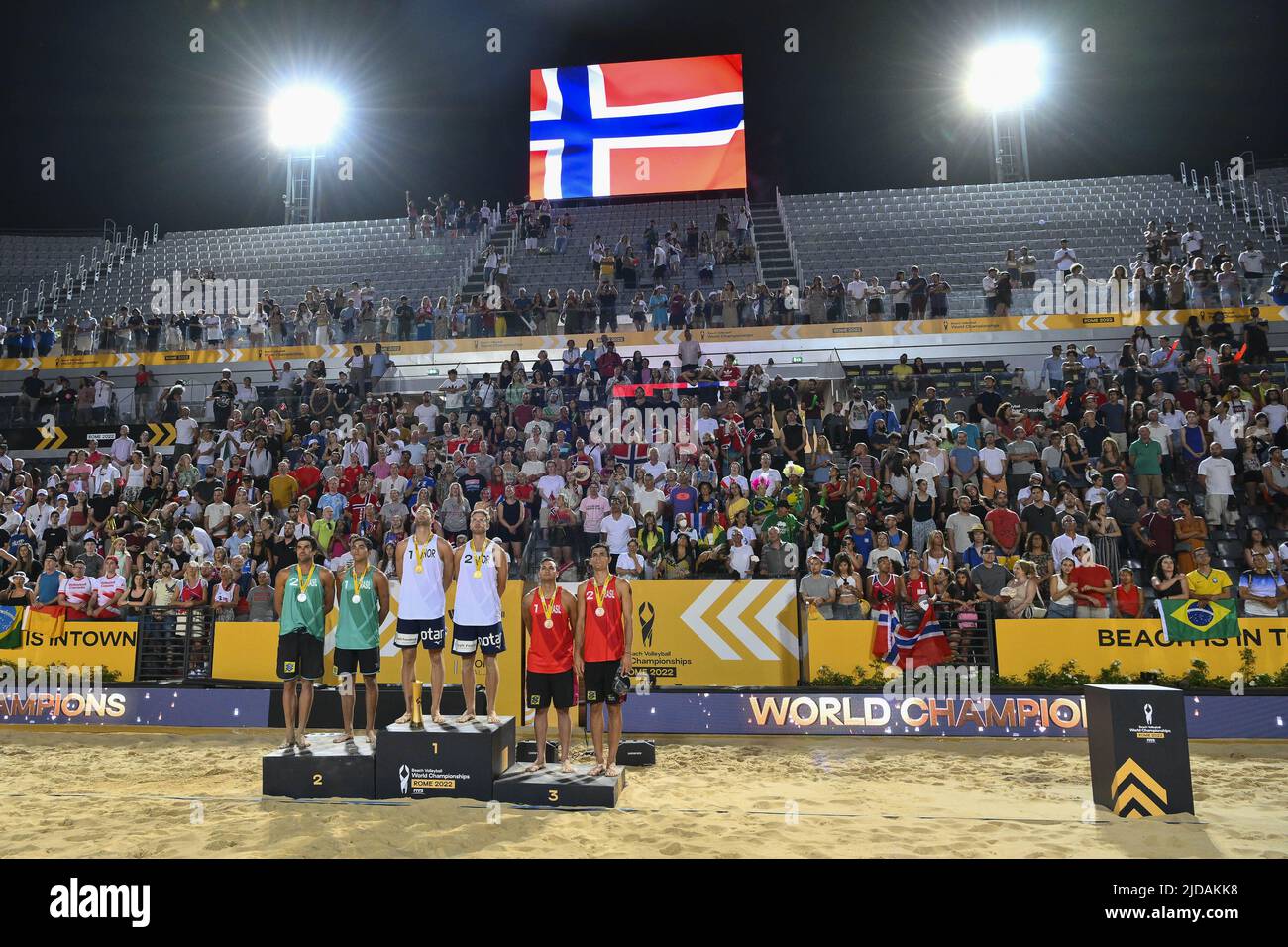 The awards ceremony during the Beach Volleyball World Championships