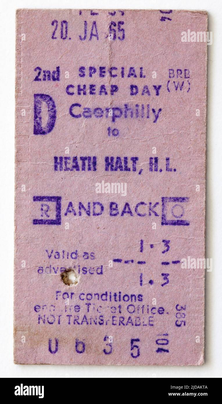 1960s British Rail Train Ticket Caerphilly to Heath Halt Cardiff Stock Photo