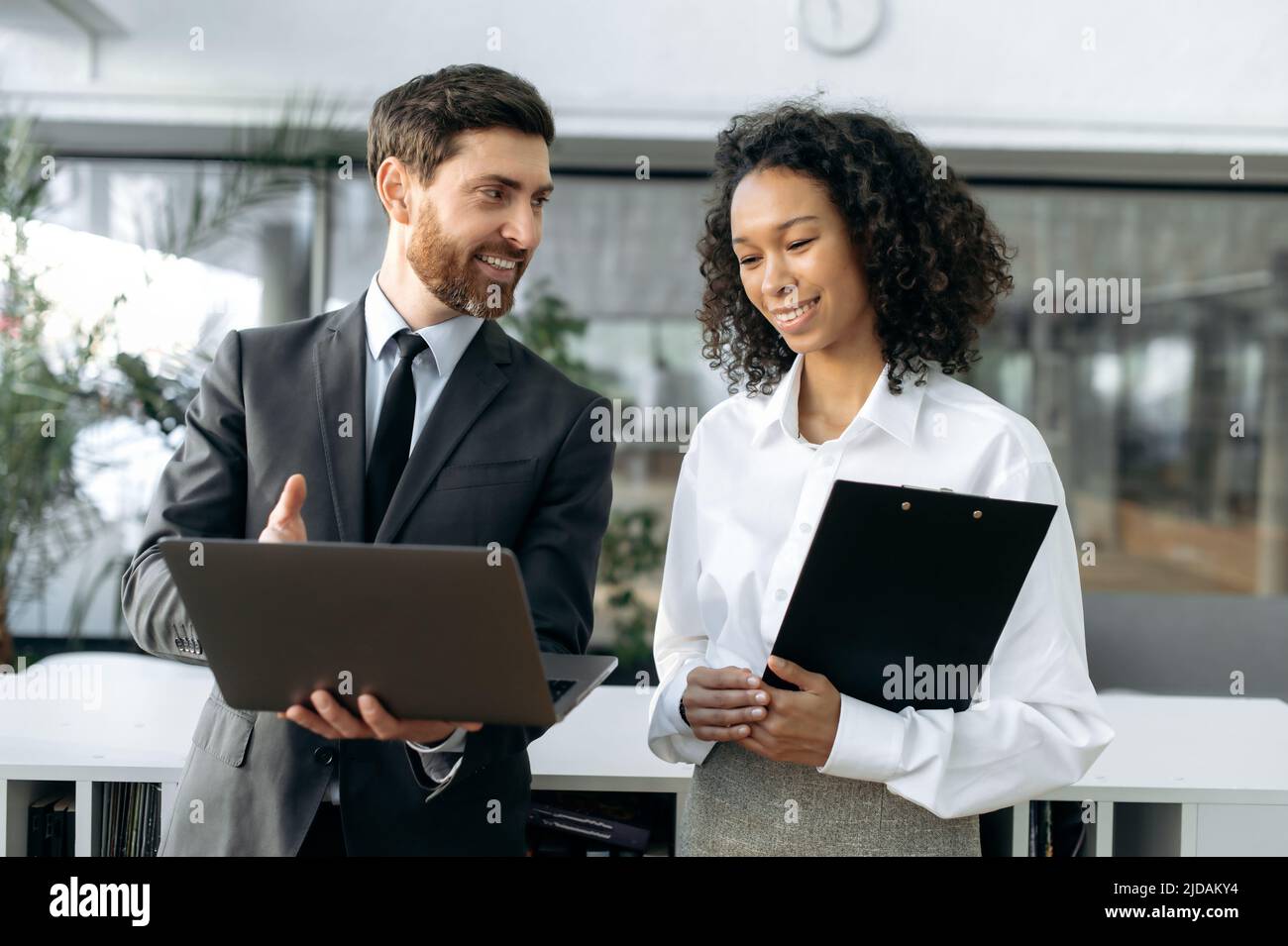 Executive business colleagues, a Caucasian male ceo company and a dark ...