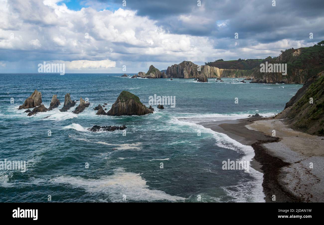 Cantabrian Sea coast panorama, Asturias, Spain. Stock Photo