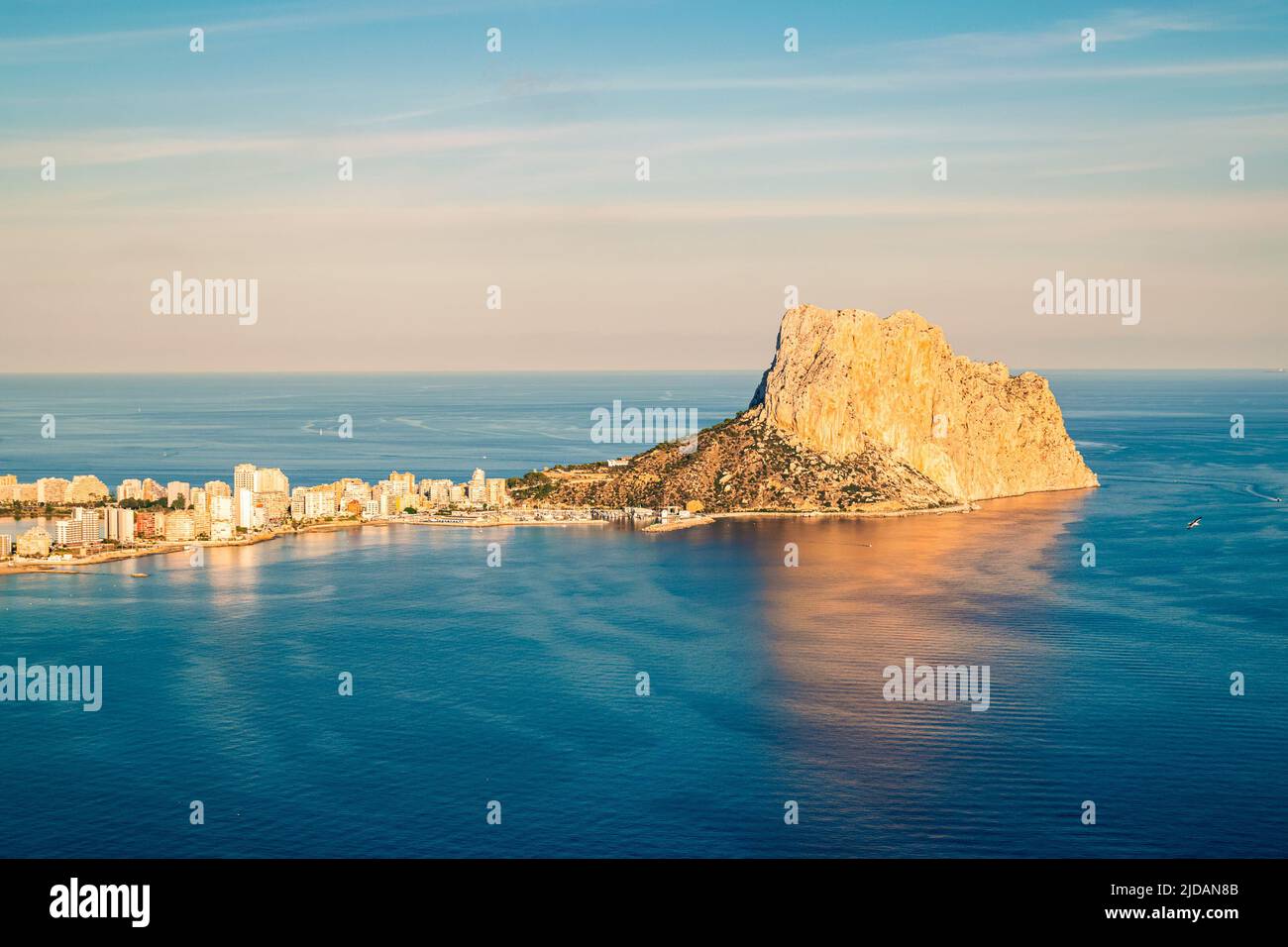 Peon d'Ifach aka Calpe Rock on Costa Blanca, Spain one of the most famous landmarks along the Costa Blanca coastline. Stock Photo