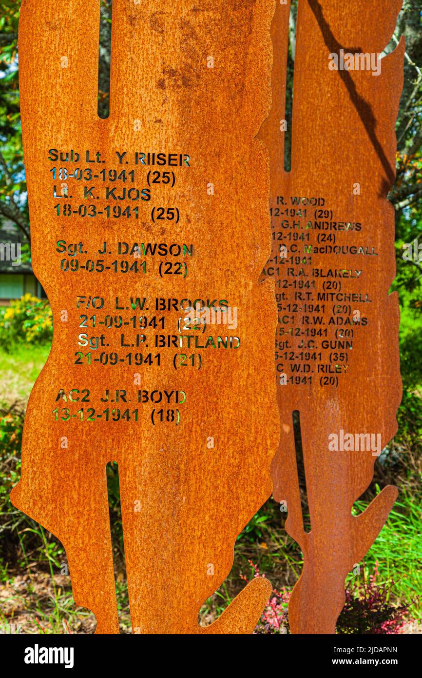 Memorial for young men who died during training for flightcrew assignments during WWII at the Patricia Bay base near Victoria in British Columbia Cana Stock Photo
