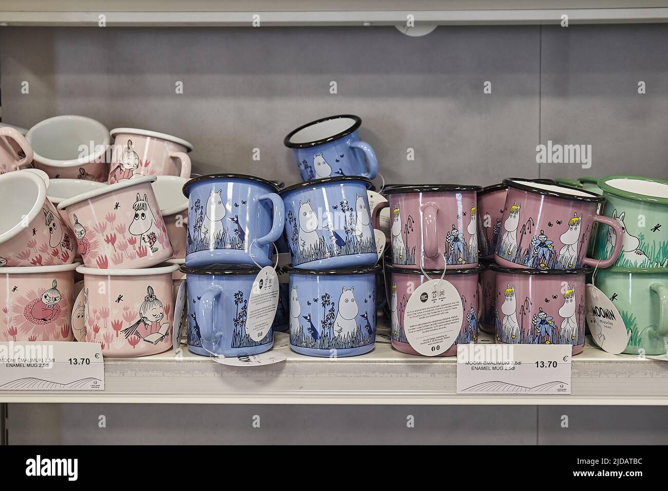 Moomins themed mug in a shop Stock Photo