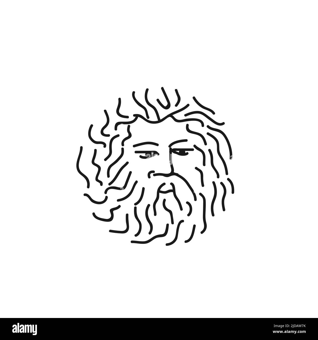 Logo design ,Illustration of a round beard old man's face,Greek god statue Stock Vector