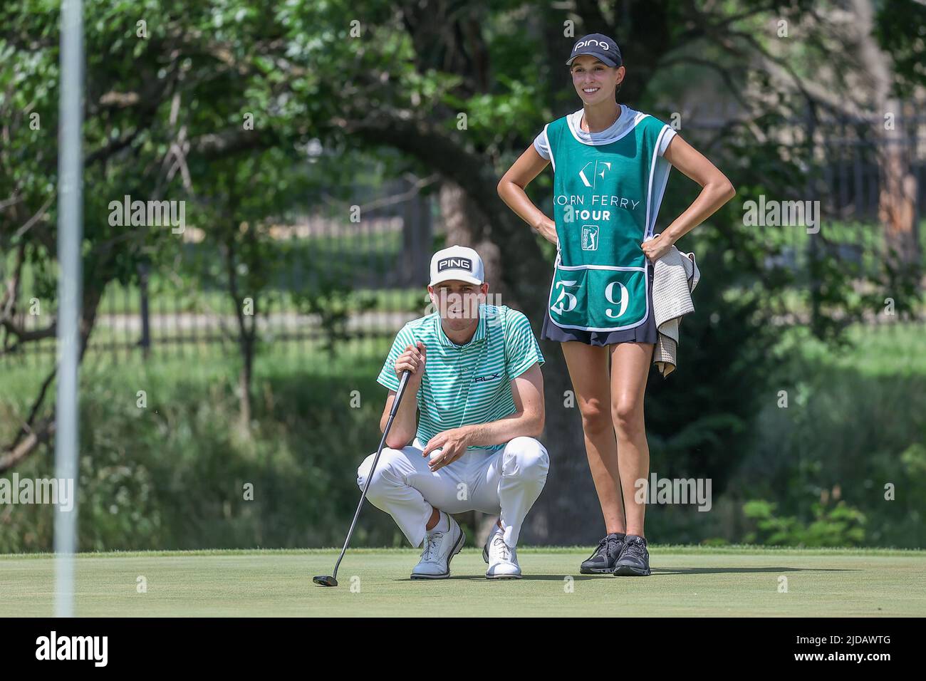 Wichita, KS, USA. 18th June, 2022. Trevor Werbylo and his caddy assess ...