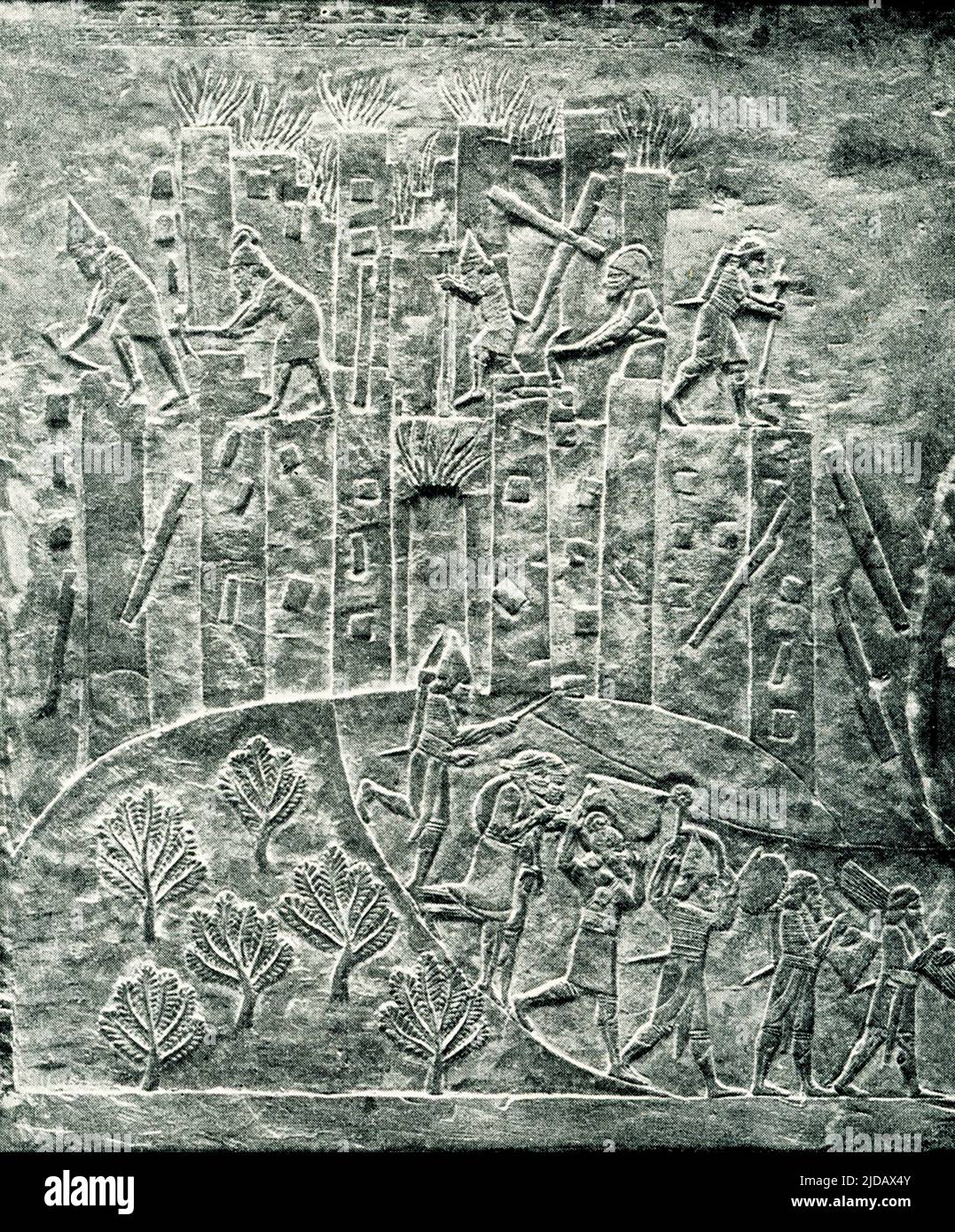 This 1910 image shows a scene of plundering and cremation i a ancient Assyria. Assyria was a major ancient Mesopotamian civilization which existed as a city-state from the 21st century BC to the 14th century BC and then as a territorial state and eventually an empire from the 14th century BC to the 7th century BC. Assyria was located in what is now northern Iraq and southeastern Turkey. Stock Photo