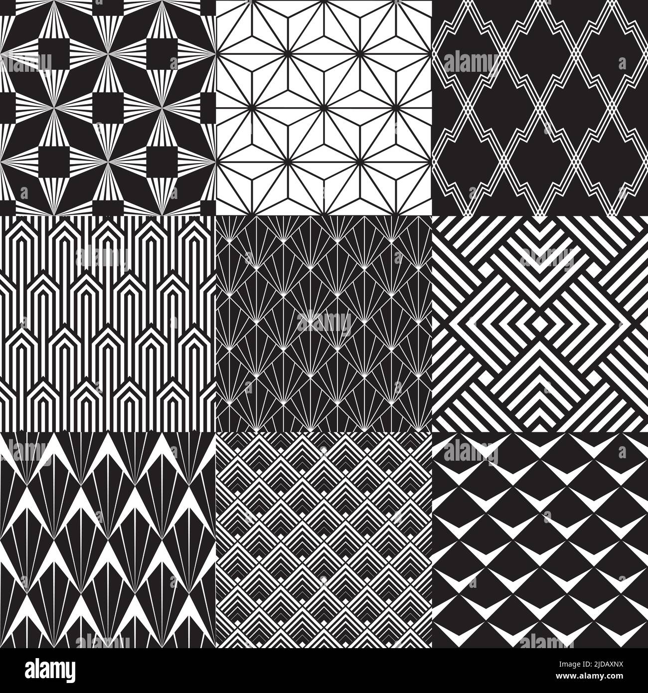 Set of 9 seamless Art Deco pattern backgrounds Stock Vector