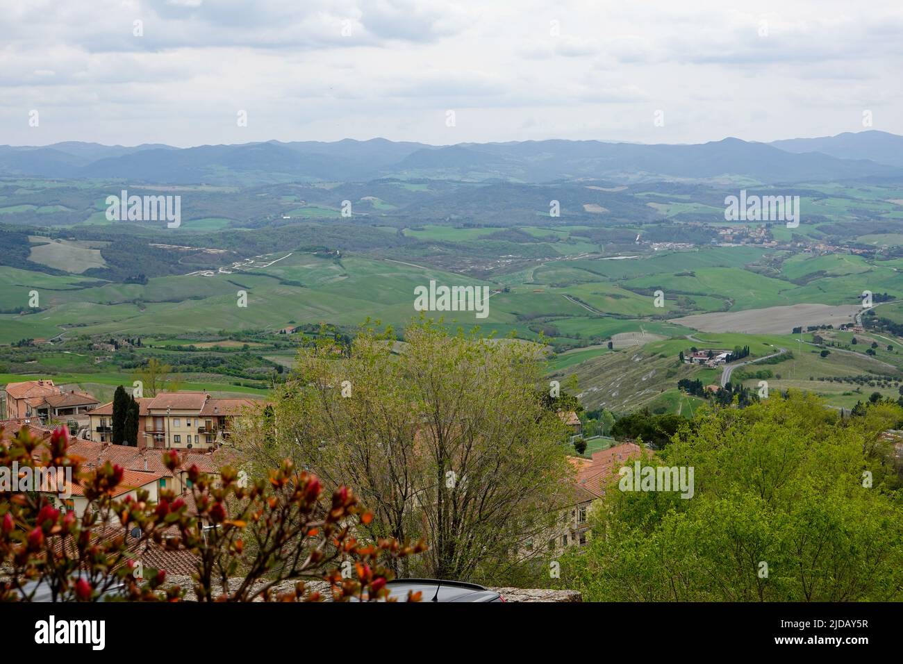 View of the Tuscan countryside from the top of the hill town, Volterra, Province of Pisa, Italy. Stock Photo