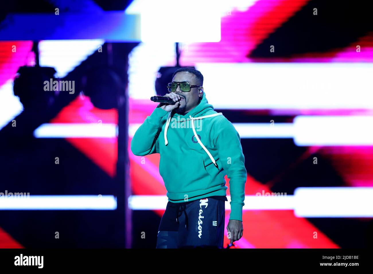 June 19, 2022, Lisbon, Portugal: Apl.de.ap of US band Black Eyed Peas performs during the Rock in Rio Lisboa 2022 music festival in Lisbon, Portugal, on June 19, 2022. (Credit Image: © Pedro Fiuza/ZUMA Press Wire) Stock Photo