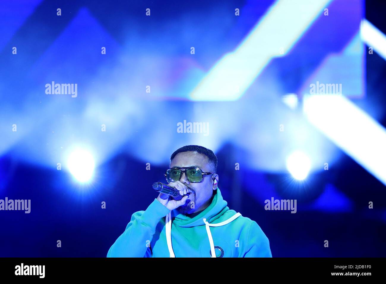 June 19, 2022, Lisbon, Portugal: Apl.de.ap of US band Black Eyed Peas performs during the Rock in Rio Lisboa 2022 music festival in Lisbon, Portugal, on June 19, 2022. (Credit Image: © Pedro Fiuza/ZUMA Press Wire) Stock Photo