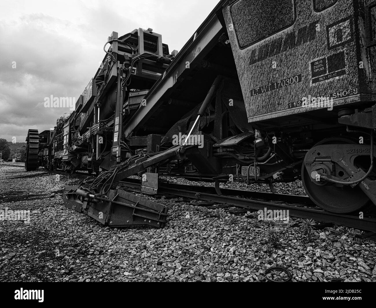 black and white image of a  modern Maintenace train Stock Photo