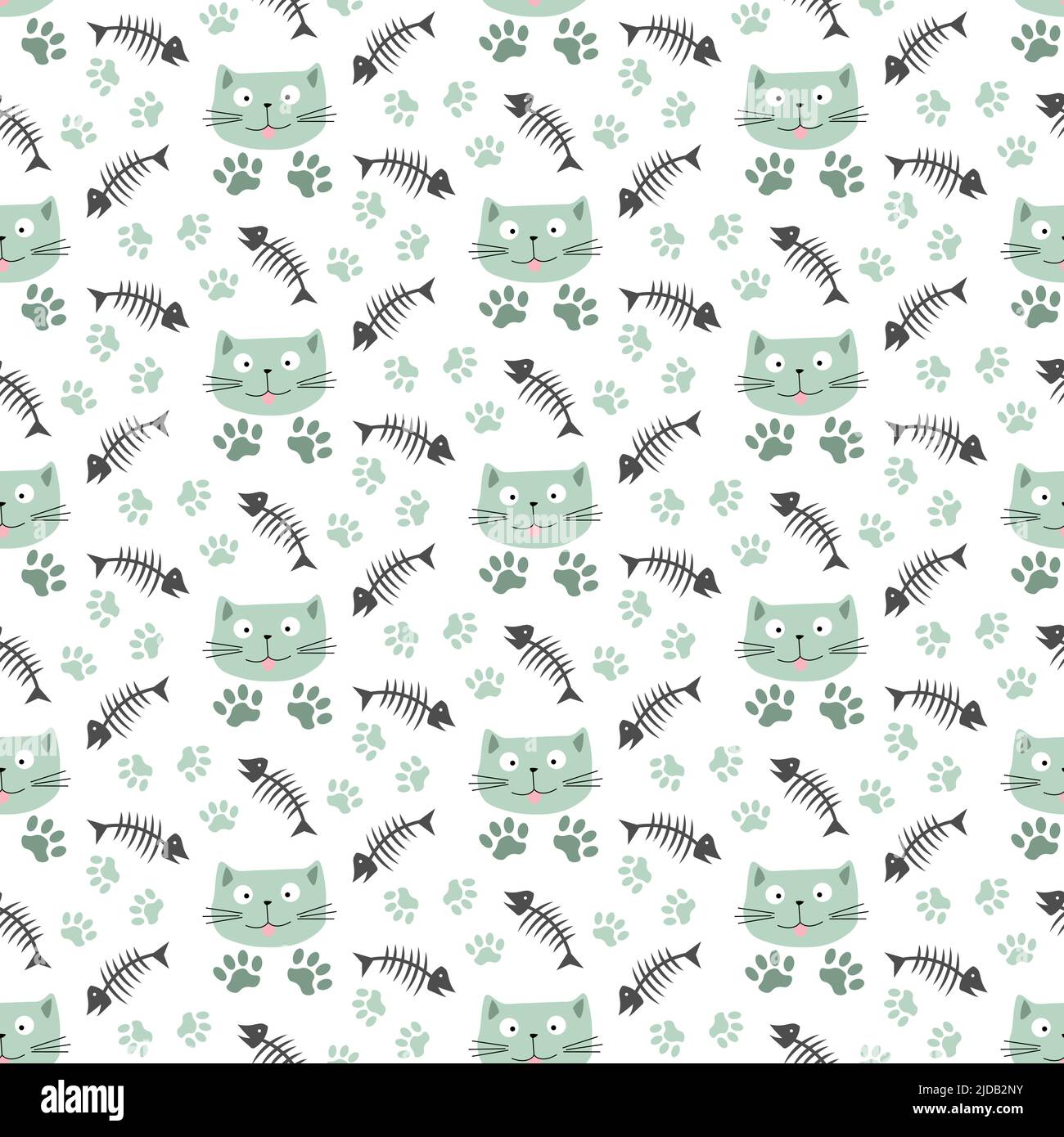 Pattern with cute cats and fish. Vector illustration.  Stock Vector