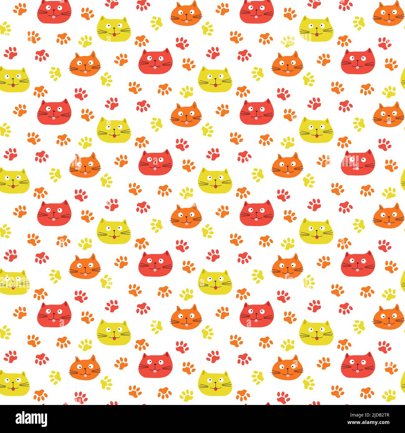 Pattern with muzzles of cats and paws. Vector illustration Stock Vector ...