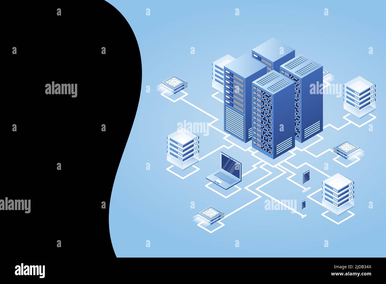 Concept of data network management .Vector isometric map with business ...