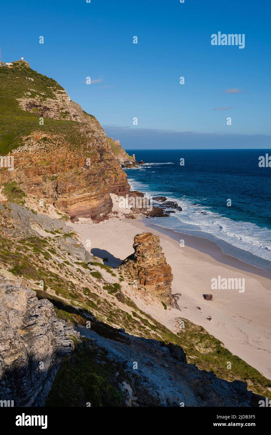 New Cape Point Lighthouse high on the cliffs above Diaz Beach at Cape ...