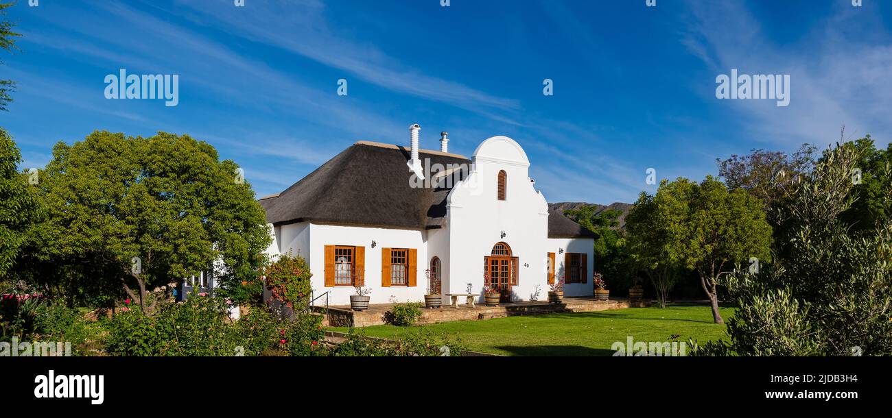 House built in the traditional, Cape Dutch architecture style in the historical town of Prince Albert that lies on the northern foothills of the Sw... Stock Photo