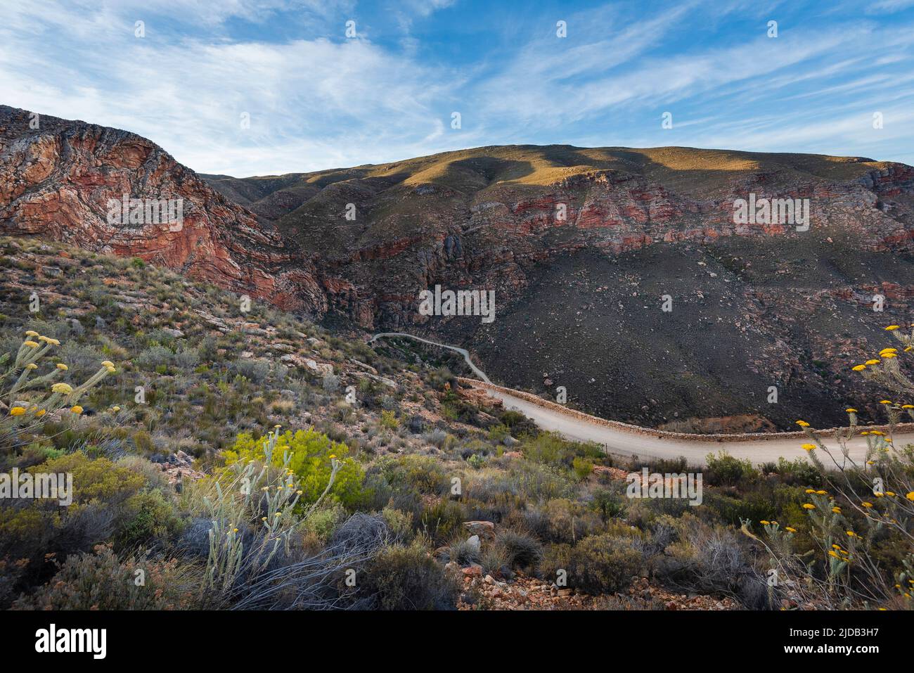 Road from Prince Albert into the mountain cliffs along the Swartberg