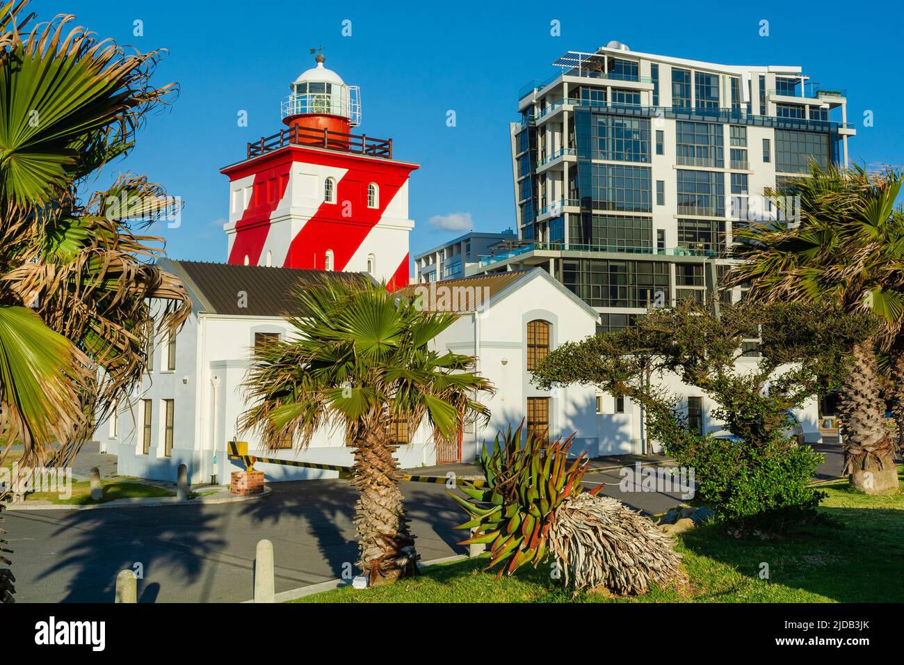 Sea Point Promenade and the Green Point Lighthouse in Cape Town; Sea Point, Cape Town, South Africa Stock Photo