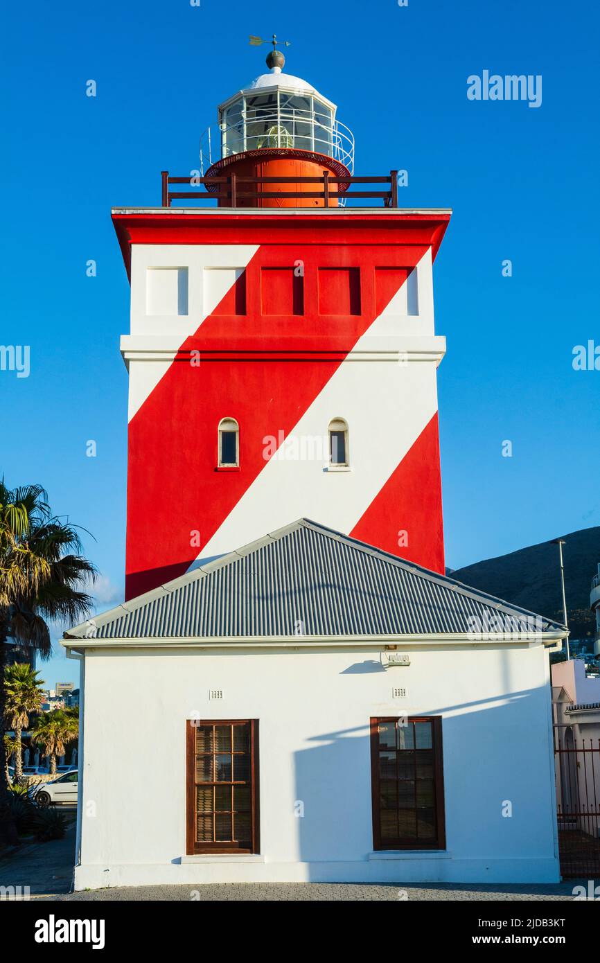 Close-up of the Green Point Lighthouse at the Sea Point Promenade in Cape Town; Sea Point, Cape Town, South Africa Stock Photo