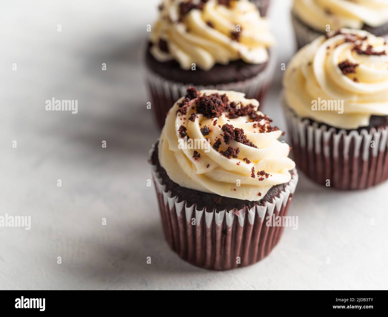 Traditional American dessert - chocolate brownie muffins with coffee ...