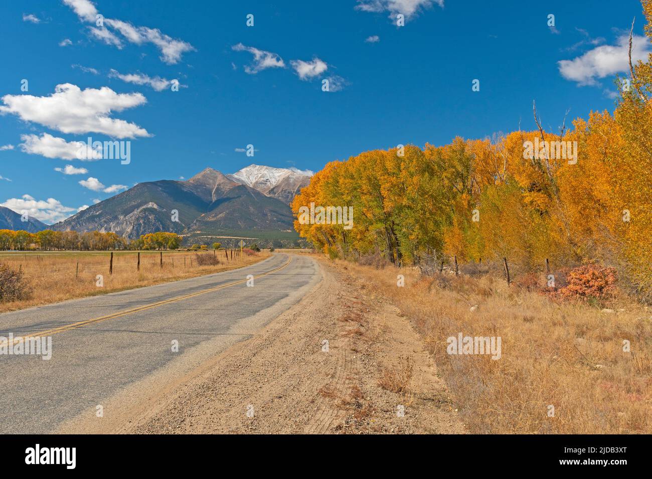 Rural Road in the Fall in the Mountains near Nathrop, Colorado Stock Photo
